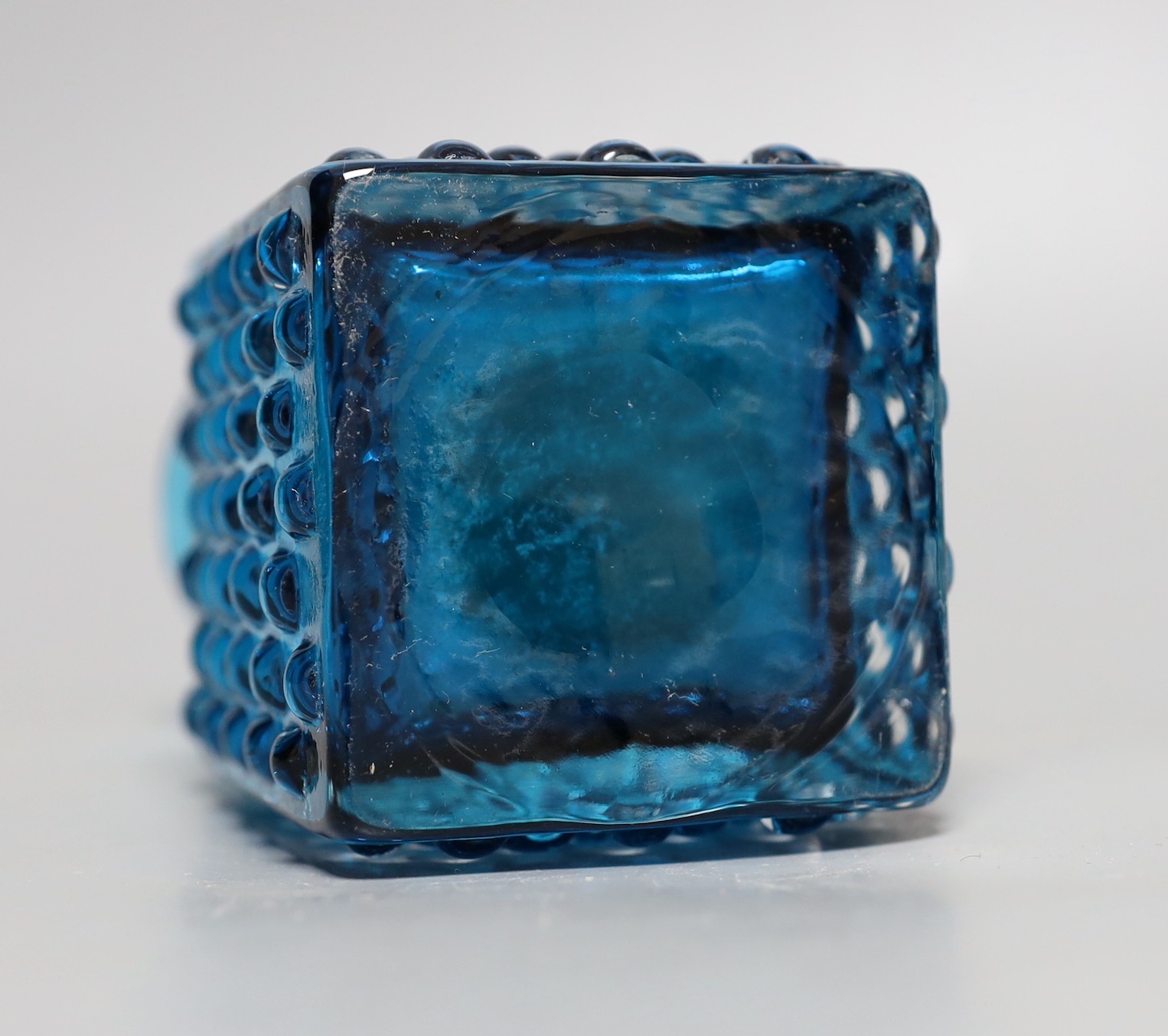 A Whitefriars 'Chess' glass vase, designed by Geoffrey Baxter, pattern number 9817, blue glass, 15cm tall